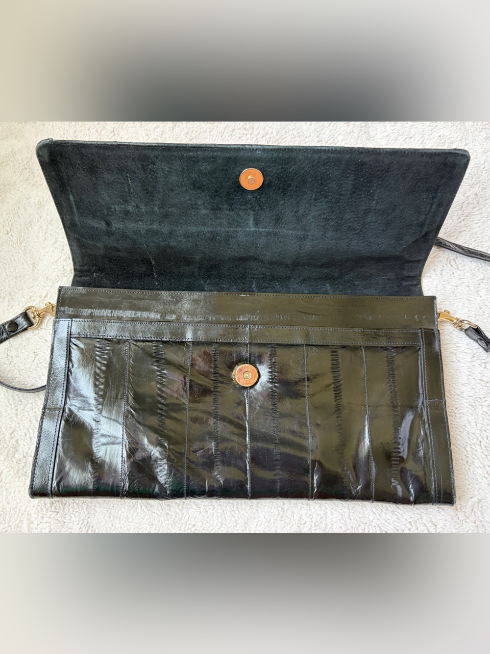 Vintage 70s 80s Black Eel Skin Clutch Purse - Picture 7 of 13